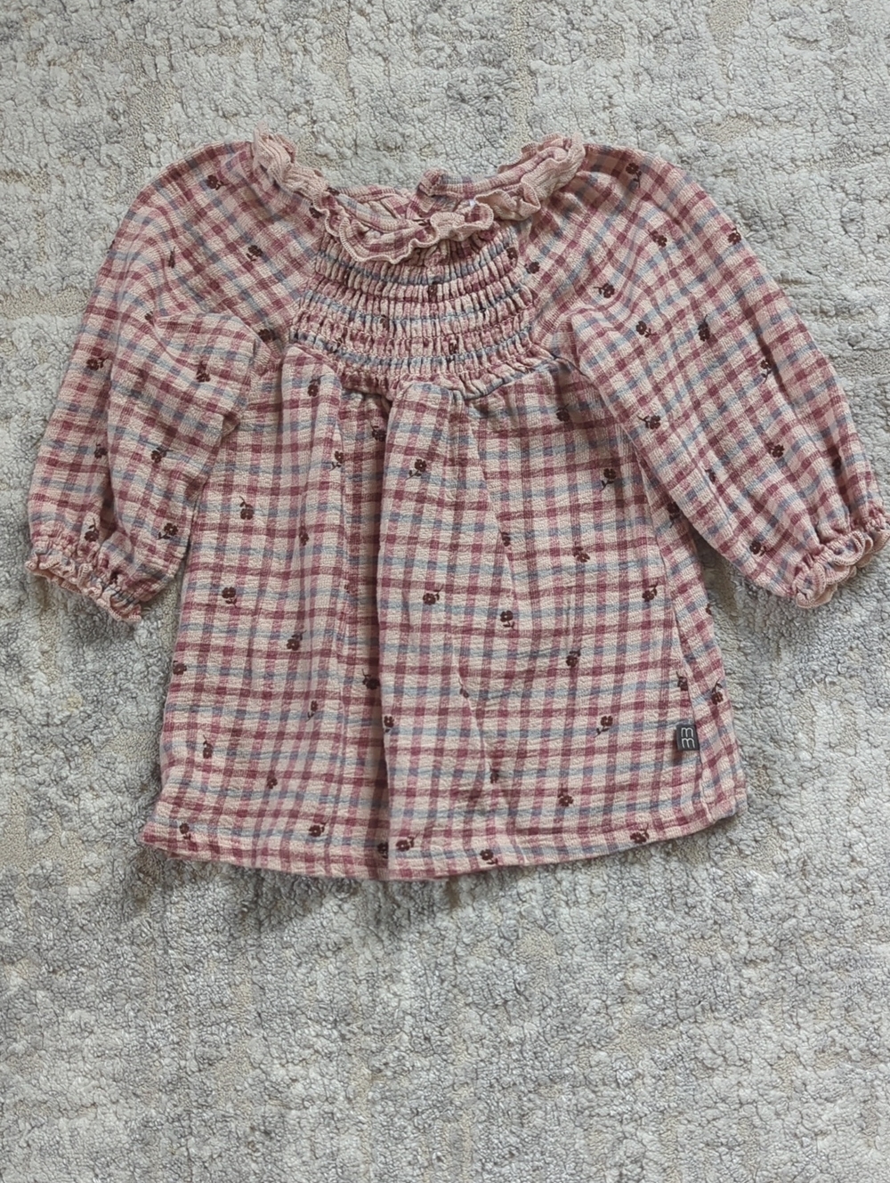 Modern Moments Pink Plaid Smocked Long-Sleeve Peasant Top Size 6-9 Months